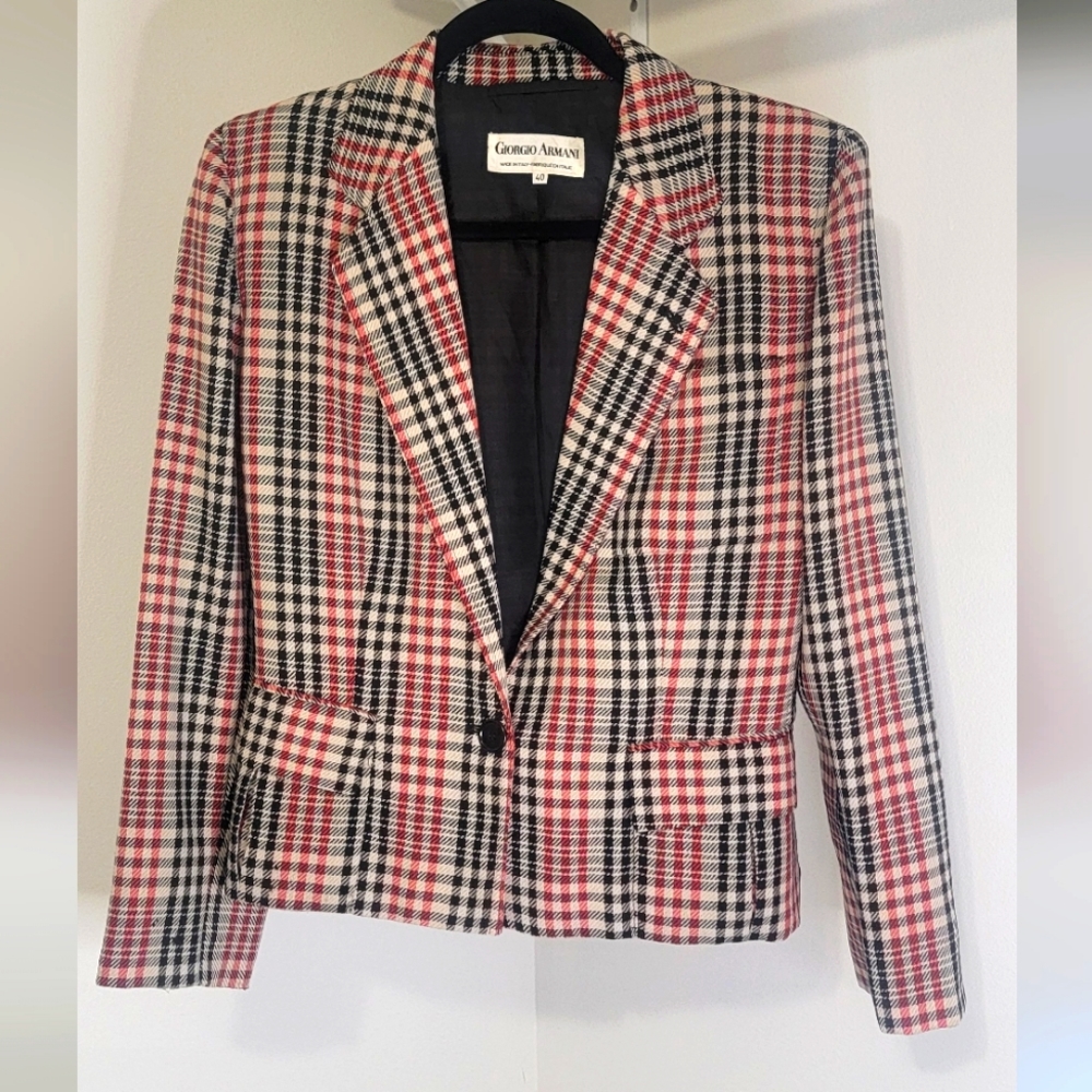 Vintage Giorgio Armani Checked Blazer Jacket Made In Italy Size 40 Wool